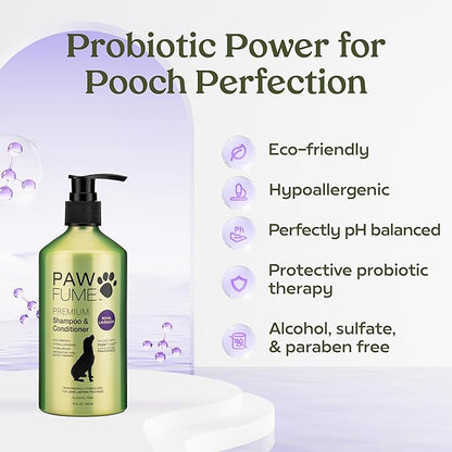 PAWFUME Dog Shedding Shampoo and Conditioner, Royal Lavender, 2-Pack – Nourish & Detangle for Silky Soft Coat – Probiotic, Deep-Cleaning, pH-Balanced – Salon-Quality Shedding Shampoo for Dogs