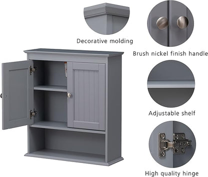 Spirich Bathroom Wall Cabinet, Wall Mounted Medicine Cabinet Organizer, Over The Toilet Storage Cabinet with Doors and Shelves, Gray
