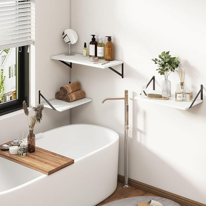 Fun Memories 40 Inch Floating Shelves, 12 Inch Deep Wall Shelf, 40 x 12 Floating Shelf Set of 2, White Wood Floating Shelf Wall Mounted, Large Kitchen Living Room Bedroom Storage Shelves