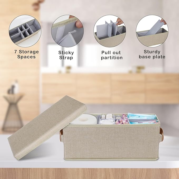 Lukeline Tampon Holder for Bathroom, Bathroom Storage Containers with Lid, Adjustable Divider Feminine Product Organizer, Tampon Organizer, Bathroom Accessories Decor Box,2-Pack