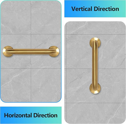 Shower Grab Bar, 2 Pack 24 Inch Gold Bathroom Safety Bar, 1.25" Diameter 304 Stainless Steel Grab Bars for Bathtubs and Showers, Handicap Shower Grab Bar for Seniors Elderly