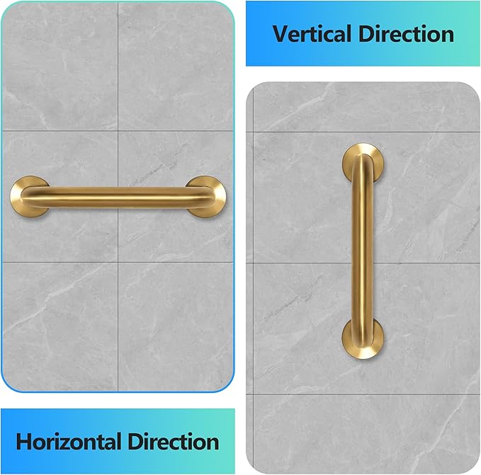 Shower Grab Bar, 2 Pack 16 Inch Gold Bathroom Safety Bar, 1.25" Diameter 304 Stainless Steel Grab Bars for Bathtubs and Showers, Handicap Shower Grab Bar for Seniors Elderly