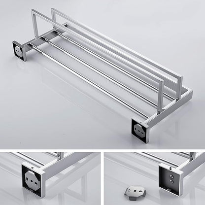 KOKOSIRI 24'' Bathroom Towel Shelf Chrome Towel Rack with Two Bath Towel Bars SUS304 Stainless Steel Wall Mounted, Polished Finish, B6003CH