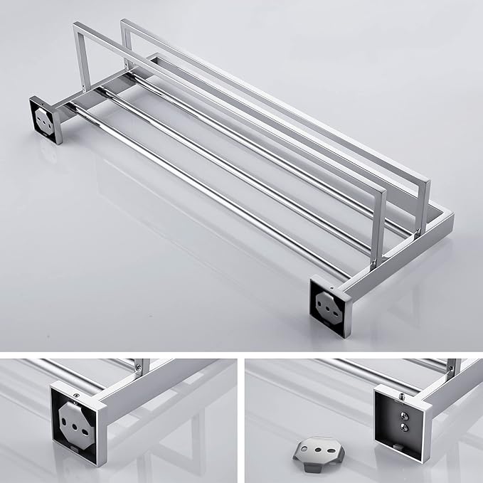 KOKOSIRI Bathroom Towel Shelf 20-Inch Chrome Towel Rack with Two Bath Towel Bars SUS304 Stainless Steel Wall Mounted, Polished Finish B6003CH-L20
