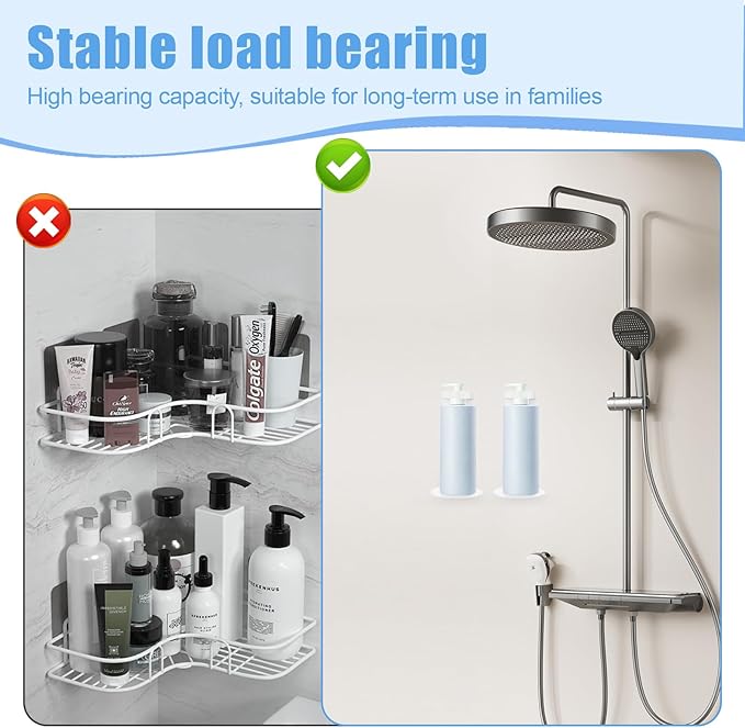 No Drill Pump Bottle Holders 2 Pack - Adhesive Wall Mount Shampoo Holder, 11LB Weight Capacity, Dedicated Storage for Shower Pump Bottle Body Wash/Conditioner/Lotion