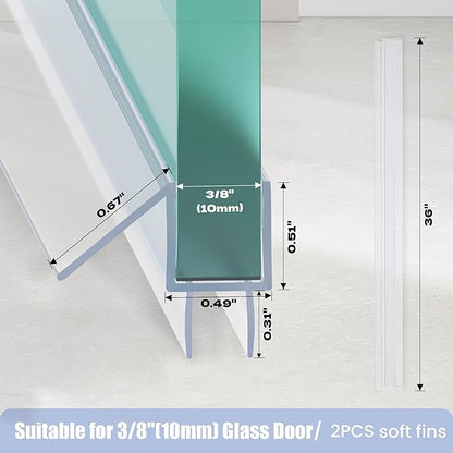 2-Pack Shower Door Bottom Seal, (3/8" x 36") Ultra Clear Glass Shower Door Seal Strip, Stop Leaks and Create a Water Barrier