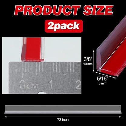 2 Pcs 3/8'' x 73'' Long Clear Vinyl L-Type Seal Strip with Pre-Applied Self Adhesive Threshold Water Dam Barrier Bathroom Glass Shower Door Seal Strip for Gap Frameless Shower Door