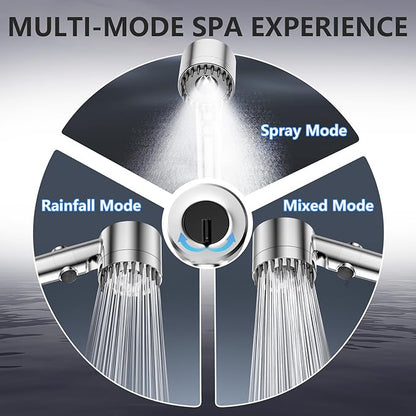 Filtered Shower Head with Handheld, High Pressure Water Flow and Multiple Spray Modes Shower Head with Filter, Power Wash for Hard Water, Showerhead with ON/OFF Switch for Pets Bath (Chrome)