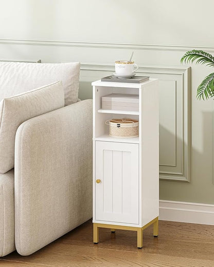 Bathroom Storage Cabinet, Corner Floor Cabinet with Shelves, Customized Door Opening Direction, Bathroom Organizer with Adjustable Shelf for Kitchen, Living, Toilet Paper Cabinet, White