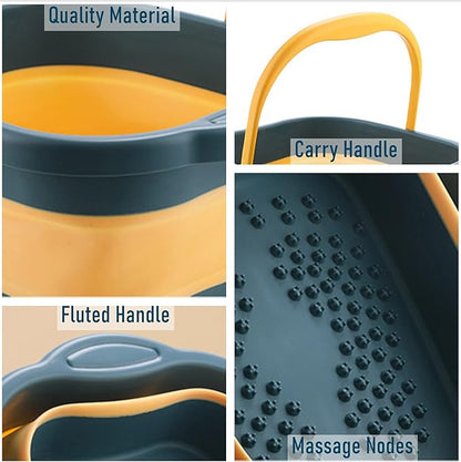 Collapsible Foot Bath Basin Soaker Tub with Handle for Soaking Feet, Foldable Pedicure Foot Spa Massager Foot Care Soak Plastic Inflatable Bucket Bowl Bathtub Tools for Washing Cleaning, White