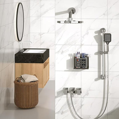 Grey Wall-Mounted Toothbrush Holder, Aluminum Material Shower Shaver Storage Rack, No Drilling Required, Removable Toothpaste Storage Rack