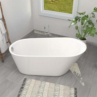 65" Acrylic Freestanding Bathtub, Single Slipper Free Standing Tub, Soaking Tub with Integrated Slotted Overflow, Toe-Tap Chrome Drain, cUPC Certified, Glossy White