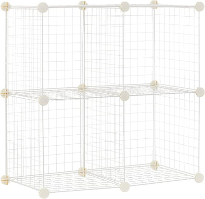 Amazon Basics 4 Cube Storage Organizer - Wire Grid Closet and Storage Shelves, Stackable, White 14"x14"x14"