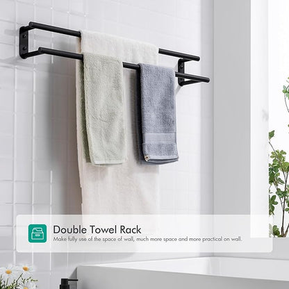 BAGNOLUX Double Towel Bar, SUS304 Towel Racks for Bathroom Wall Mounted 2-Tiers Ladder Towel Rails, Space Saving Bathroom Towel Holder Shelves Rack, Long Towel Hanger (32“-Round-Matte Black)