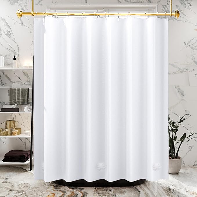 AmazerBath 78 Inch White Shower Curtain, 72 x 78 Plastic, Heavy Duty, Waterproof Thick PEVA with 3 Weighted Stones and 12 Rustproof Grommet Holes