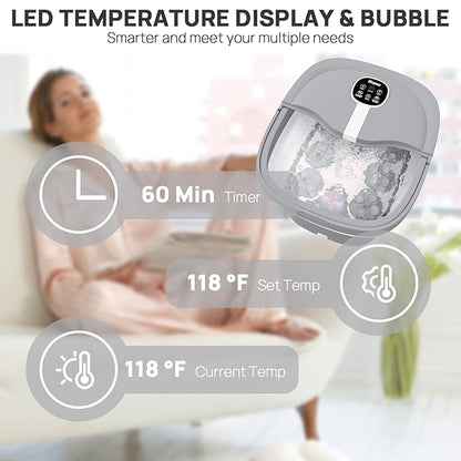 HOSPAN Collapsible Foot Spa Electric Rotary Massage, Foot Bath with Heat, Bubble, Remote, and 24 Motorized Shiatsu Massage Balls. Pedicure Foot Spa for Feet Stress Relief - FS02A