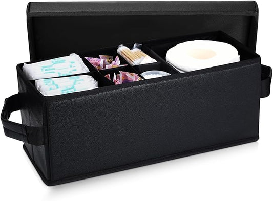 Lukeline Tampon Holder for Bathroom, Bathroom Storage Containers with Lid, Adjustable Divider Feminine Product Organizer, Tampon Organizer, Bathroom Accessories Decor Boxes (Black, 1-Pack)