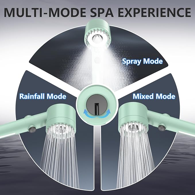 Filtered Shower Head with Handheld, High Pressure Water Flow and Multiple Spray Modes Shower Head with Filter, Power Wash for Hard Water, Showerhead with ON/OFF Switch for Pets Bath (Green)