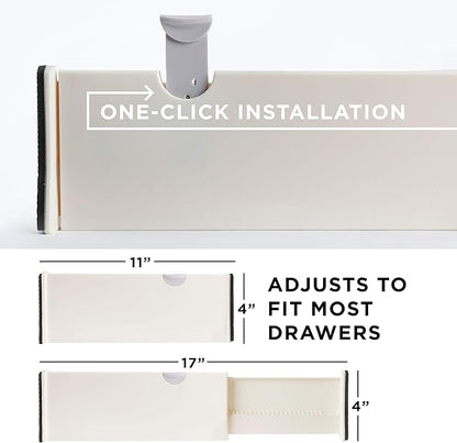 4 Adjustable Drawer Dividers, Organize Silverware and Utensils in Home Kitchen, Divider for Clothes in Bedroom Dresser, Designed to Not Snag Underwear and Bra Fabrics, Bathroom Storage Organizers