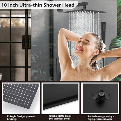 Midanya Rain Shower System with Tub Spout,Tub Shower Faucet Set with rainfall Shower Head and Handheld Spray,Wall Mount Tub Shower Combo Rough-in Valve Included,10 Inch Matte Black