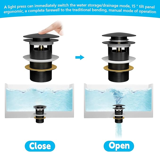 【Limited-time Promotion】 Pop Up Freestanding Tub Drain Plug, 2025 Upgraded freestanding tub Drain，Rust-Proof and Clog-Proof (for Most freestanding bathtubs) (Matte Black)