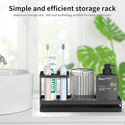 Toothbrush Holders for Bathrooms, Tooth Brushing Holder Electric Toothbrush and Toothpaste Organizer Bathroom Accessories for Countertop, Shower, Black