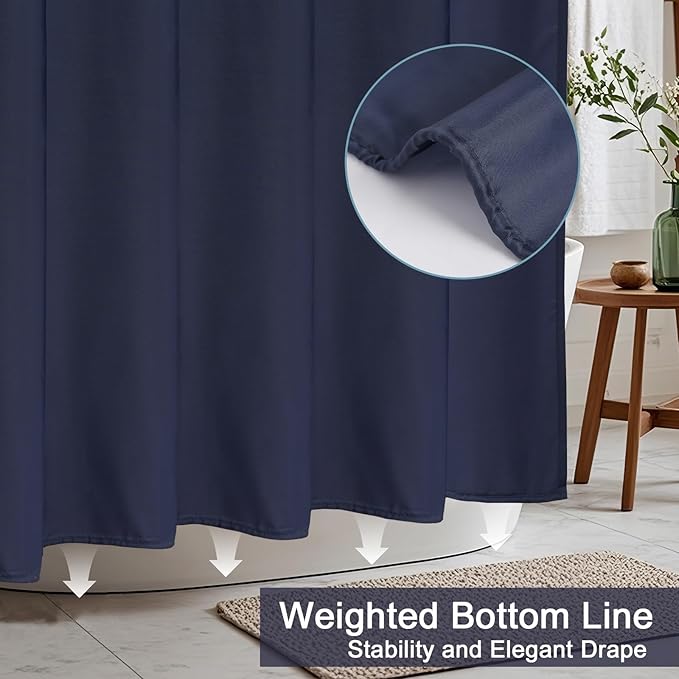 AooHome Solid Navy Blue Shower Curtain, Fabric Weighted Hem Shower Liner with Hooks, Reinforced Metal Grommets, Water Repellent, 72 Width x 75 Height inch