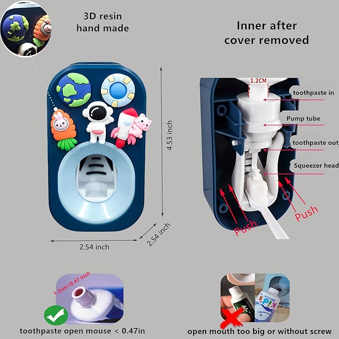 Automatic Kid Toothpaste Dispenser for Shower,Toothpaste Squeezer for Kids & Family, is Wall Mounted Bathroom Decor by Mr. Thumbs (1pc,Astronaut #2)