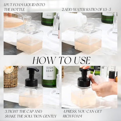 Domensi 12 Pcs Foam Pump Bottle Foaming Soap Dispenser Empty Travel Foaming Dispenser 8.5 oz Refillable Hand Soap Plastic Pump Bottle Travel Essentials Clear Container for Bathroom Vanities (Black)