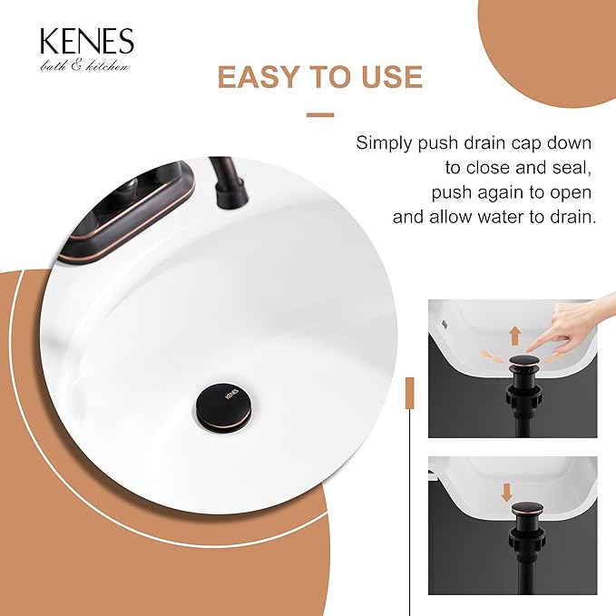 KENES Oil Rubbed Bronze Bathroom Vessel Pop Up Sink Drain, Vanity Faucet Sink Drain Stopper, Sink Drain Assembly Without Overflow Anti Clog Pop Up Drain