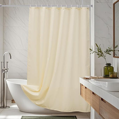 AooHome 72x96 inch Polyester Shower Curtain Liner, Extra Long Bathroom Curtain for Hotel with Hooks, Weighted Hem, Water Repellent, Beige