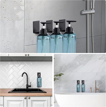 Segbeauty Adhesive Bottle Holder, 3pcs Stainless Shampoo Bottle Holder, Black Drill-Free Shower Dispenser Rack, Rustproof Shampoo and Conditioner Dispenser Wall Mount for Dia 1.15in 3cm Bottles Mouth