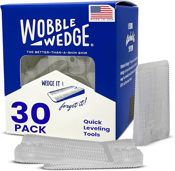 The Original Wobble Wedge Rigid Plastic Shims, Heavy Duty Leveling Wedges for Furniture, Tables, Toilets, Home Improvement & Work Projects, Transparent Plastic Shim, Leveling Feet, MADE IN USA, 30Pack
