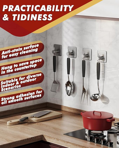 Adhesive Hooks Heavy Duty 30lb(Max) Wall Hooks, 5 Pack Damage Free Stainless Steel Hanger for Hanging Coat, Hat, Towel Robe, Waterproof Oilproof Rustproof Hook for Bathroom Shower Kitchen Office