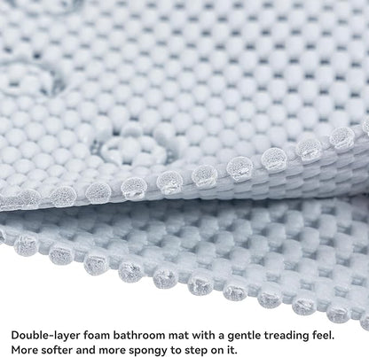 Double Layer Foam Non Slip Bathtub Mat 37x17in, More Comfortable and Thicker Tub Mat Than Ordinary Foam Shower Mat, Bath Mat for Tub with Suction for Comfort and Safety (G-Gray Blue, 36'' x 17'')