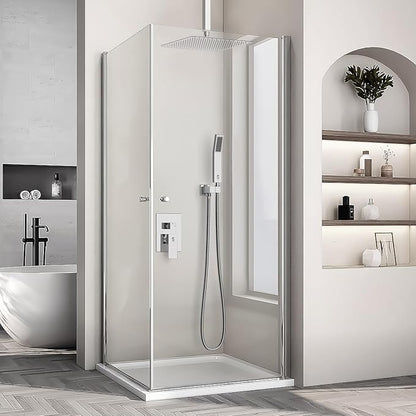 SR SUN RISE 12 Inch Ceiling Mounted Shower System Rain Mixer Combo Set Rainfall Shower Head System Faucet Trim Repair Kits Polished Chrome Rough-in Valve Body and Trim Included