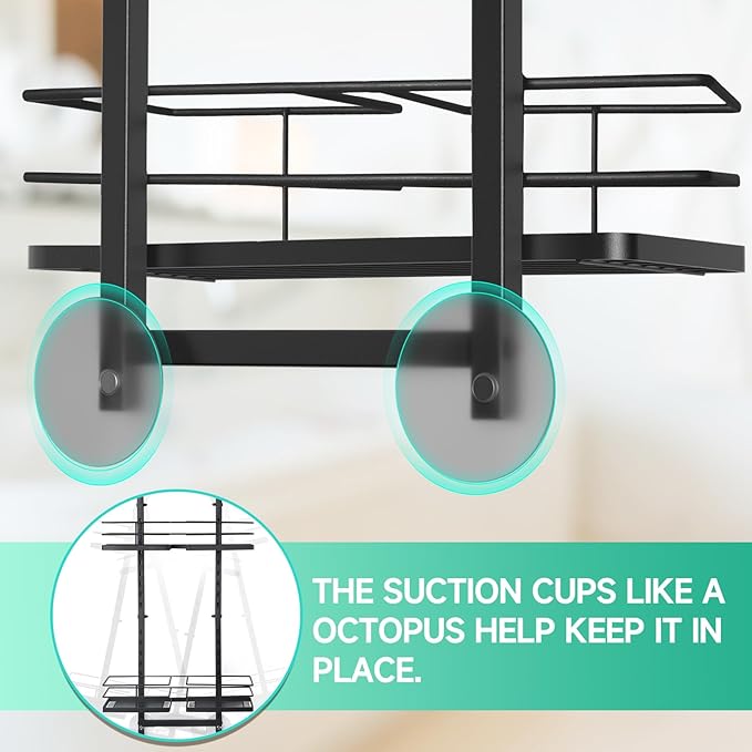 Shower Caddy Hanging for Handheld Showerheads Adjustable Height Extra Long Bathroom Storage Organizer Hanger Rack Rustproof Hose Shower Organizer 4 Levels Height Shower Rack（Black