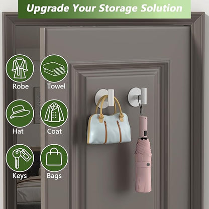 Heavy Duty White Towel Hooks, Stainless Steel Adhesive Coat Hooks for Bags, Towels, Robes, Hats, Aprons – No Drill Bathroom, Kitchen, Hotel Wall Hooks (2 Pack)