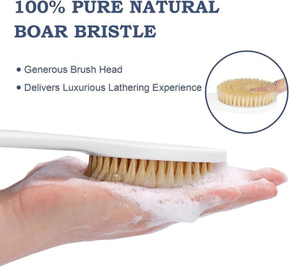Back Scrubber for Shower, Shower Body Brush for Cleaning with Long Handle for Showering, 17 Inch Back Washer Exfoliator for Shower Men Women with Non-Slip Handle, Adhesive Hook (Lake Blue)