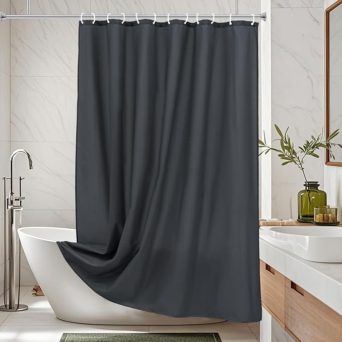 AooHome Fabric Shower Curtain 54 Width x 72 Height Inch, Solid Color Bath Curtain with Hooks for Hotel, Water Repellent, Dark Grey