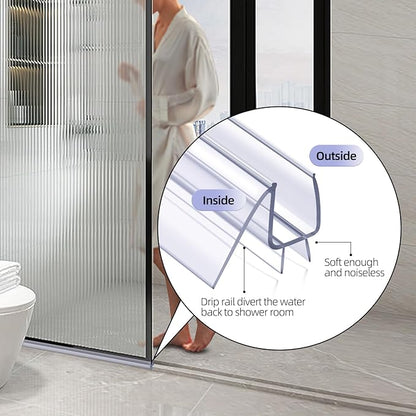 POZIA Shower Door Bottom Seal Frameless Glass Shower Door Seal Strip Clear Vinyl Durable Stop Shower Leaks and Create a Water Barrier Ultra Clear (2PACK-3/8in)