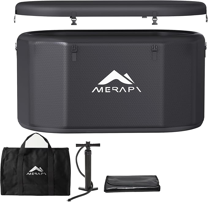 Merapi XL 170 Gal Cold Plunge Tub with Seat Cushion, 57in Large Inflatable Ice Bath Tub for Athletes Recovery, Portable Ice Bath Tub Compatible with Water Chiller, w/Dust Cover, Pump & Storage Bag