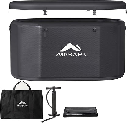 Merapi XL 170 Gal Cold Plunge Tub with Seat Cushion, 57in Large Inflatable Ice Bath Tub for Athletes Recovery, Portable Ice Bath Tub Compatible with Water Chiller, w/Dust Cover, Pump & Storage Bag