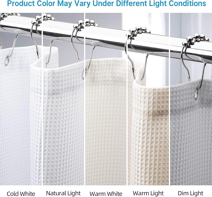 AmazerBath White Shower Curtain 80 Inches Long, Waffle Shower Curtain 72x80 Inches, Long Shower Curtain Fabric, Heavy Duty 240GSM, Hotel Quality, Bathroom Curtain, Premium Polyester
