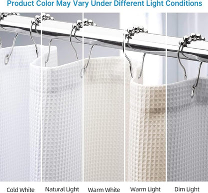 AmazerBath White Shower Curtain 80 Inches Long, Waffle Shower Curtain 72x80 Inches, Long Shower Curtain Fabric, Heavy Duty 240GSM, Hotel Quality, Bathroom Curtain, Premium Polyester