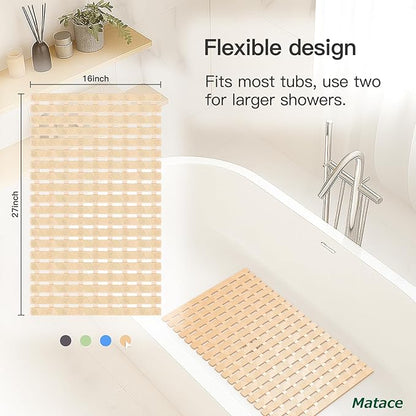 Bathtub Mat Non Slip - for Inside Bath Tub & Shower, Thick & Soft Textured Surface, Fast Drain, No Pooling Water for Better Hygiene, Bathroom Accessories, 27x16 Inch, Beige, Matace