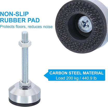 PATIKIL Furniture Leveling Feet 2" Dia Base M10 Thread, 4 Pcs Carbon Steel Adjustable Threaded Furniture Levelers Screw on Leg Levelers with Pads for Desk Chair Cabinet, Black