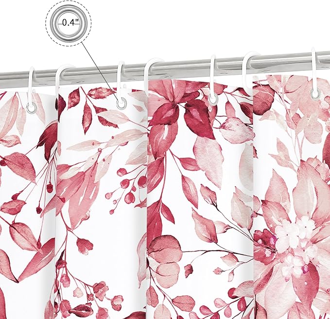 Gibelle Extra Long Shower Curtain 72 x 84, Tall Pink Floral Shower Curtain for Bathroom, Watercolor Plant Eucalyptus Leaves Fabric Shower Curtain Set
