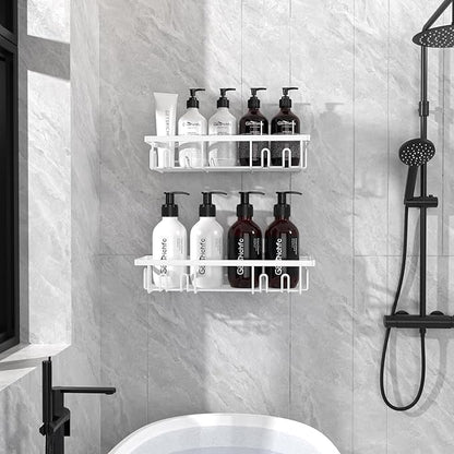 2025 New Adhesive Shower Caddy, Shower Shelves with 16 Hooks, White 2 Pack