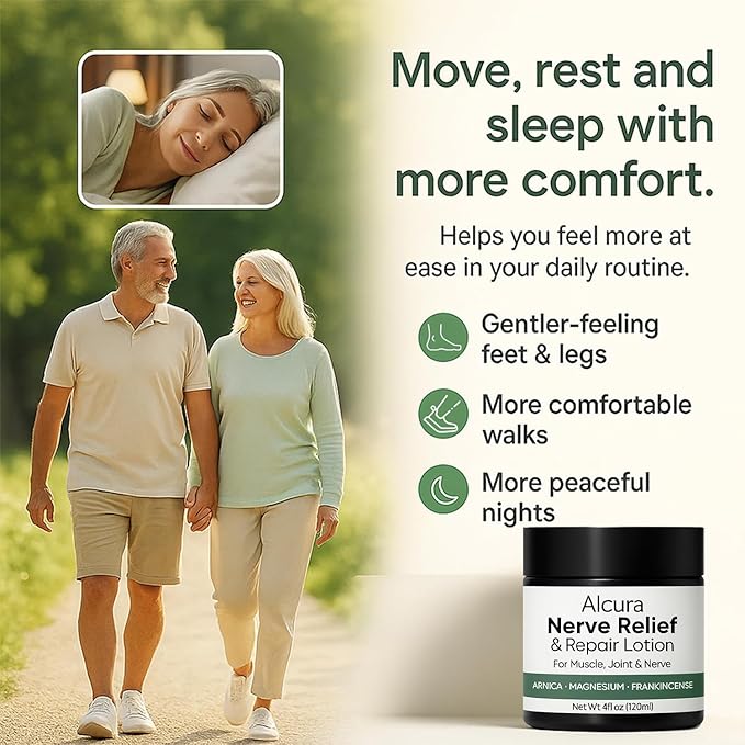 Alcura Nerve Cream, Alcura Neuropathy Lotion with Arnica, Magnesium for Body, Joint, Knee, Lumbar, Neck, Hand and Feet – 4 fl oz (1)